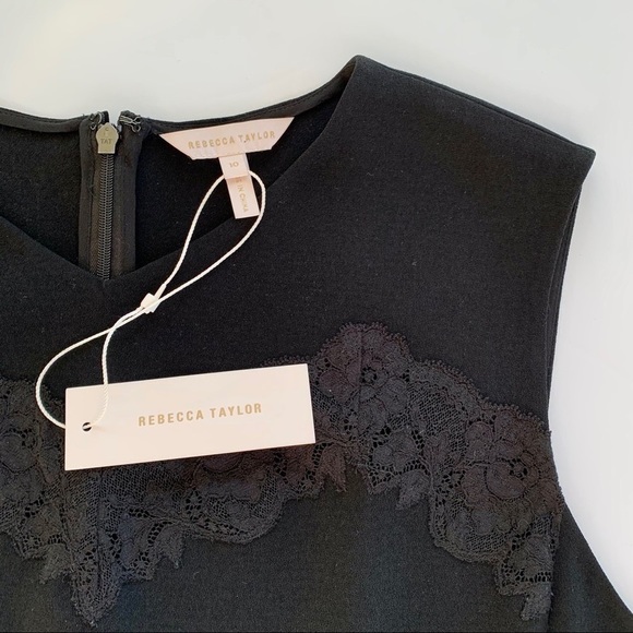 NWT Rebecca Taylor Black Crepe & Lace Sleeveless Peplum Blouse Size 10 - Picture 12 of 12